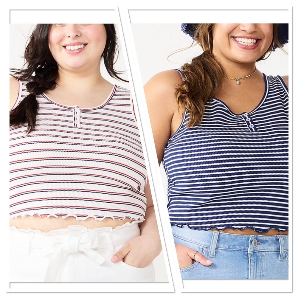 SO Henley Tank Top Navy Red White Stripe Juniors Plus Size 1X 2X 3X